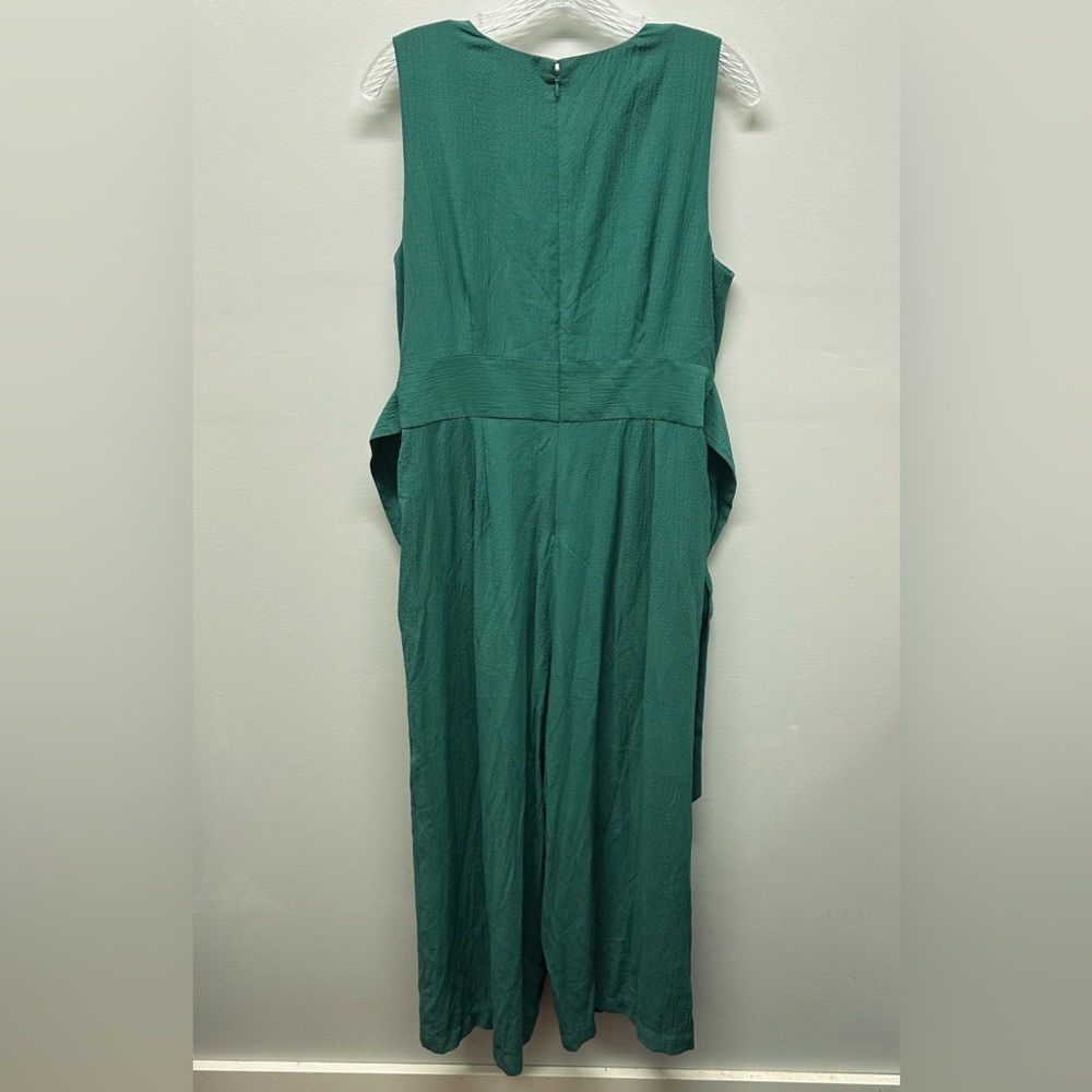 Calvin Klein Sleeveless Wide Leg Jumpsuit | Green, V-Neck, Tie belt, Crepe Sz 14 - Picture 10 of 16